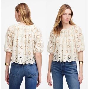 Madewell | NWT Embroidered Shirred Puff-Sleeve Top in Floral Eyelet | Sz XXS